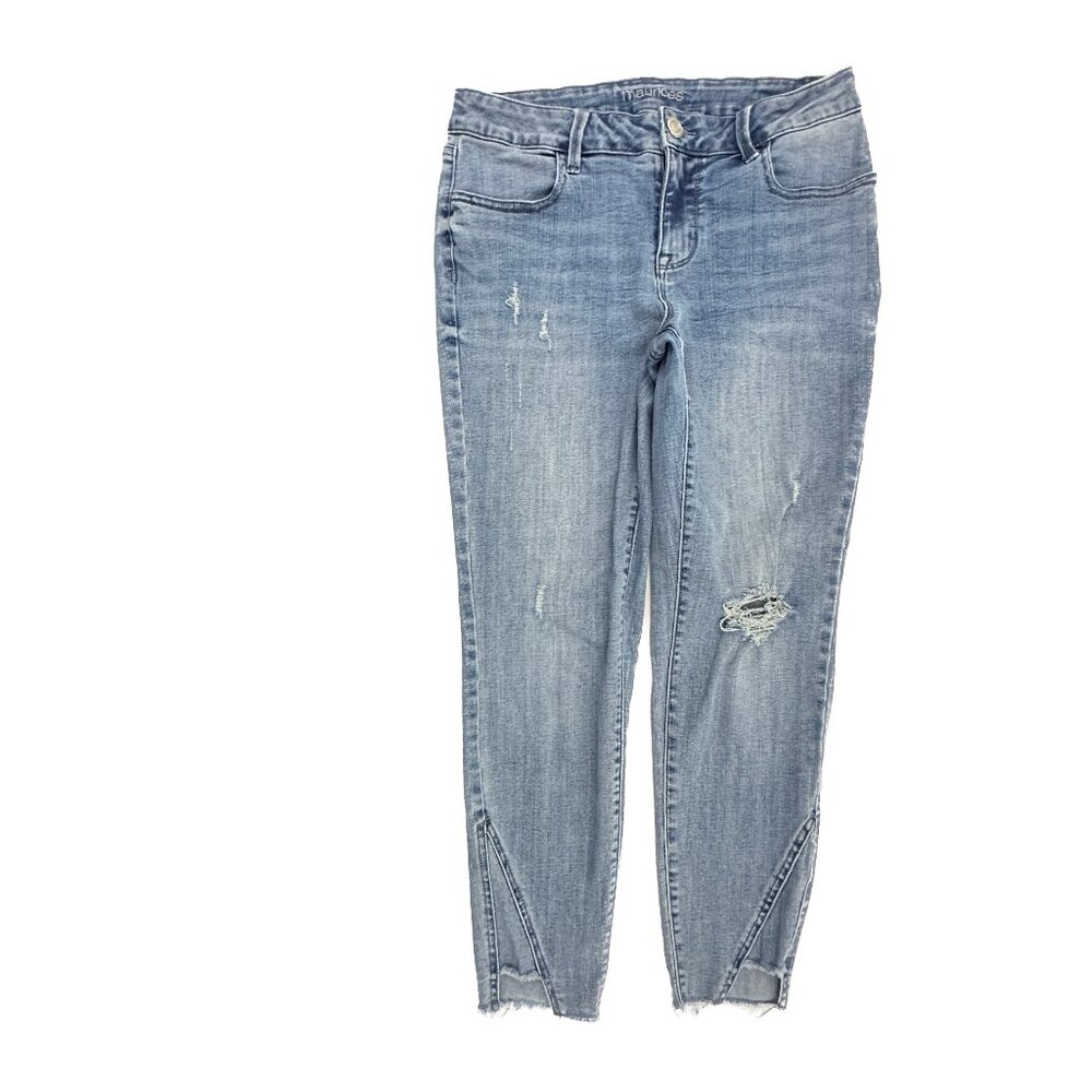 Maurices Distressed Raw Hem Skinny Women's size MP Medium Petite‎ Blue Jeans
